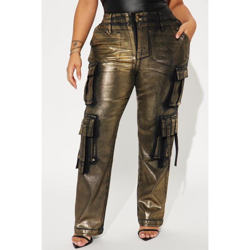 Pure Luxury Metallic Foil Cargo Pant - Gold/Combo
