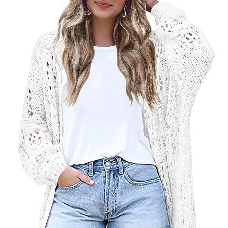 HOTOUCH Lightweight Crochet Cardigan for Women Long Sleeve Open Front Knit Oversized Wear Womenswear Beach Elegant Fashion Solid Matching