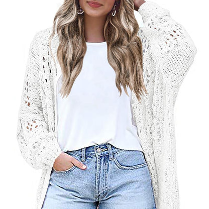 HOTOUCH Lightweight Crochet Cardigan for Women Long Sleeve Open Front Knit Oversized Wear Womenswear Beach Elegant Fashion Solid Matching