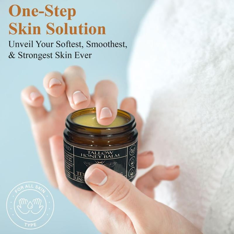 Beef Tallow Balm with Raw Honey - Moisturizing Cream for Soft, Smooth Skin - Handmade All-Natural Moisturizer (2 Oz, Unscented)