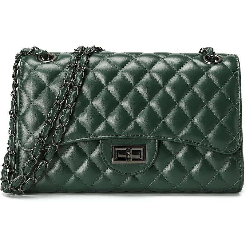 Quilted Leather Crossbody Bags for Women Trendy Ladies Shoulder Purse Satchel Handbag with Chain Strap