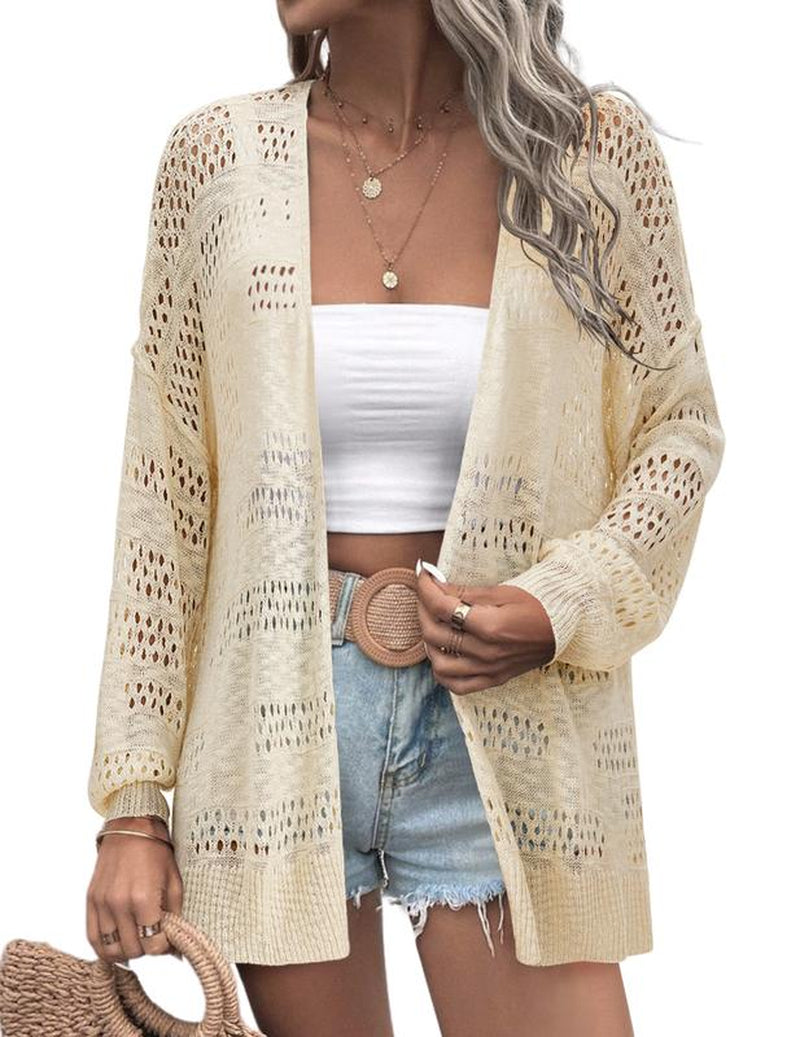 HOTOUCH Lightweight Crochet Cardigan for Women Long Sleeve Open Front Knit Oversized Wear Womenswear Beach Elegant Fashion Solid Matching