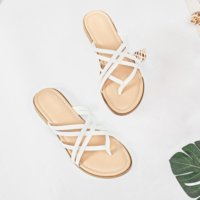 Women'S Flat Slide Sandals - Casual Multiple Straps Thong Slip on Flat Summer Sandals.