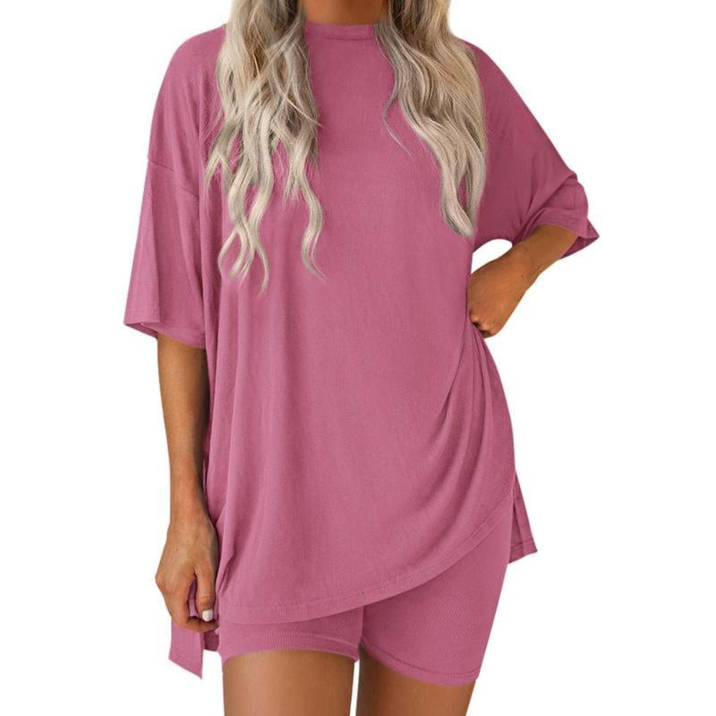 TFNOSIZE Women'S Casual Wear, Summer, 2-Piece Suit, Pajamas, Casual Loose, Short-Sleeved Shorts, Airport Travel Wear, Hem Slits, Home Wear Loungesetwomen Loungewear