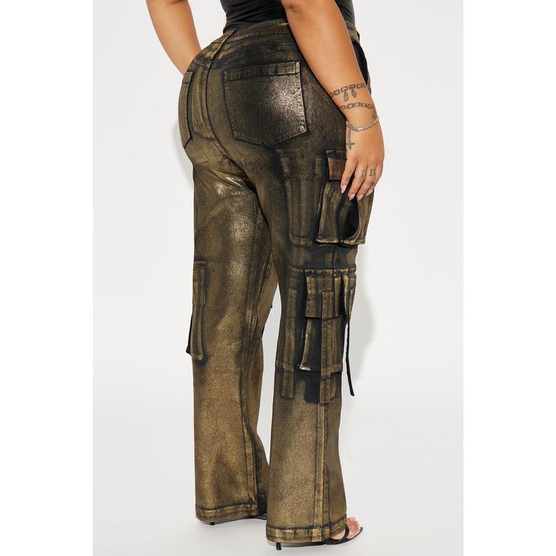 Pure Luxury Metallic Foil Cargo Pant - Gold/Combo
