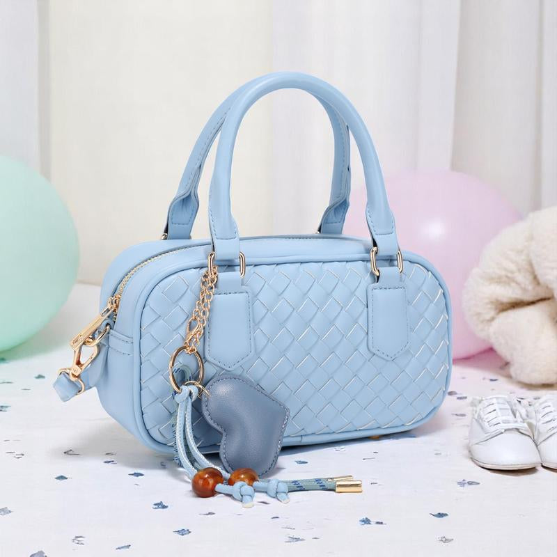 Bagparty Summer Vibe Cute Woven Pillow Box with Fashion Heart Charm, Trendy Design Vegan Leather Women Crossbody Bag for Street, Travel and Party