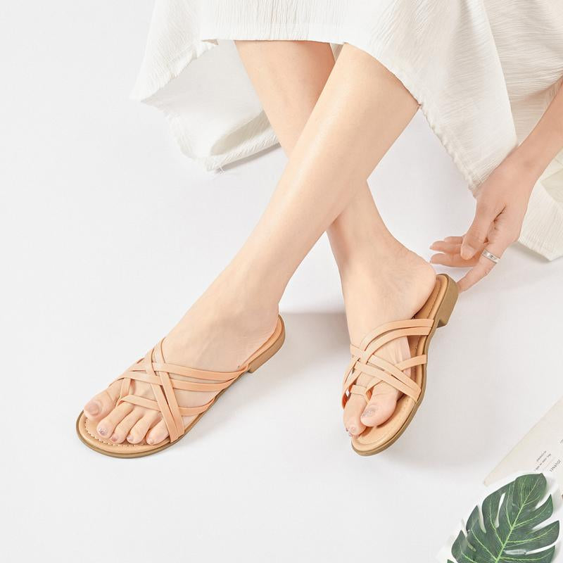 Women'S Flat Slide Sandals - Casual Multiple Straps Thong Slip on Flat Summer Sandals.