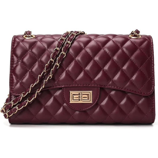 Quilted Leather Crossbody Bags for Women Trendy Ladies Shoulder Purse Satchel Handbag with Chain Strap