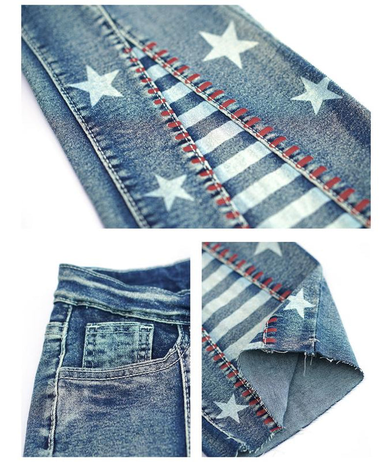Western Style High Waist Flared Jeans with Star Embroidered Pattern Slimming Fit Retro Fashion Trendy Denim Wear