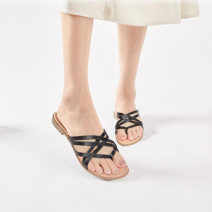 Women'S Flat Slide Sandals - Casual Multiple Straps Thong Slip on Flat Summer Sandals.