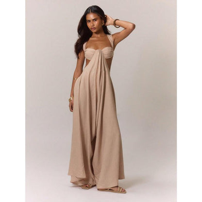 Ruched Bust Extreme Wide Leg Jumpsuit Summer Vacation