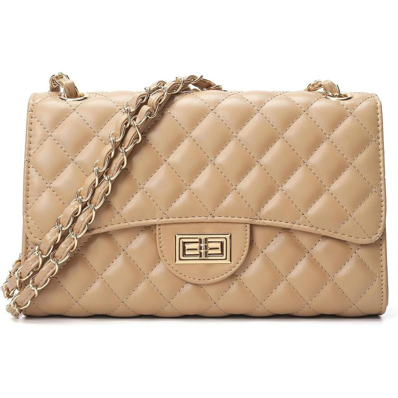 Quilted Leather Crossbody Bags for Women Trendy Ladies Shoulder Purse Satchel Handbag with Chain Strap
