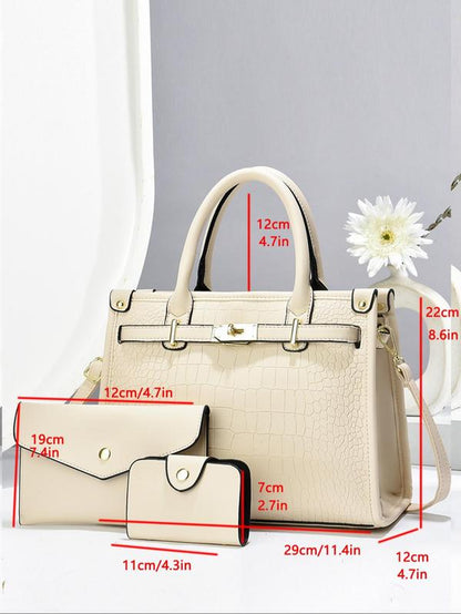 Women'S Fashionable Crocodile Embossed Handbag & Clutch Bag & Wallet, Casual Versatile Large Capacity Tote Bag Set, Trendy High-Quality Daily Commuting Bag Set