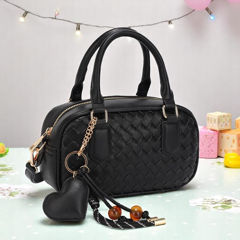 Bagparty Summer Vibe Cute Woven Pillow Box with Fashion Heart Charm, Trendy Design Vegan Leather Women Crossbody Bag for Street, Travel and Party