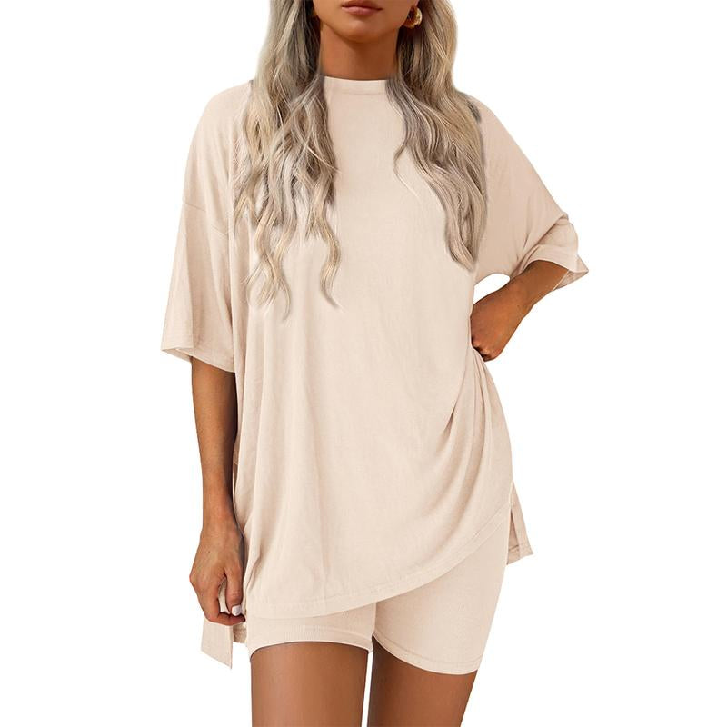TFNOSIZE Women'S Casual Wear, Summer, 2-Piece Suit, Pajamas, Casual Loose, Short-Sleeved Shorts, Airport Travel Wear, Hem Slits, Home Wear Loungesetwomen Loungewear