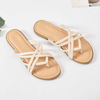 Women'S Flat Slide Sandals - Casual Multiple Straps Thong Slip on Flat Summer Sandals.
