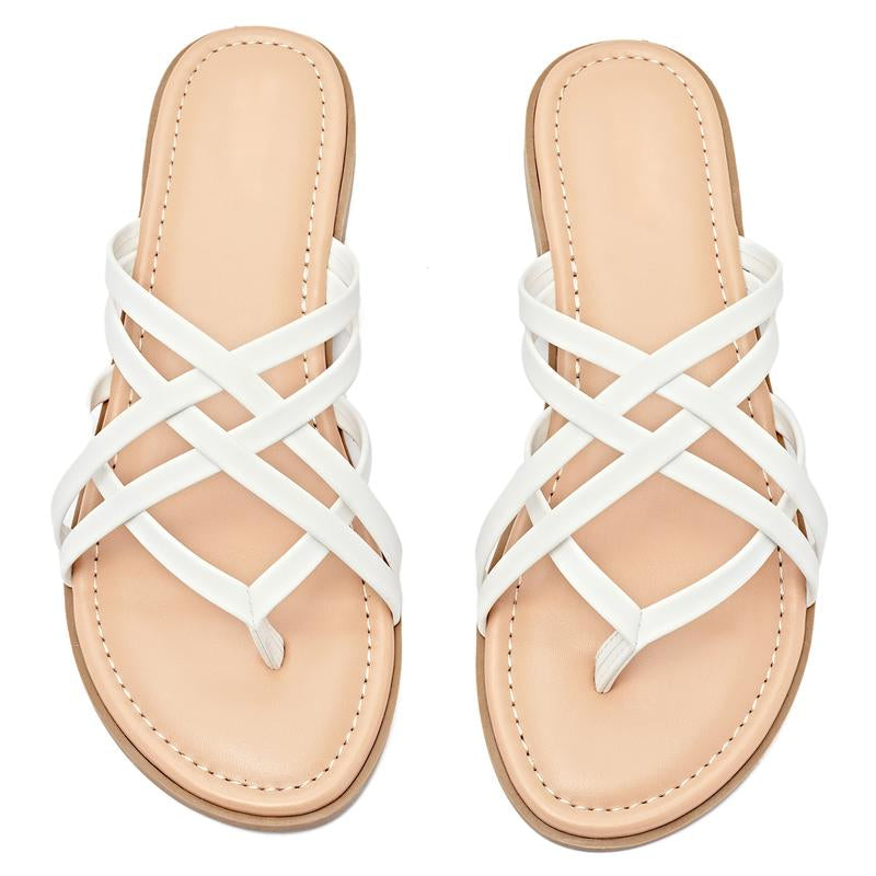 Women'S Flat Slide Sandals - Casual Multiple Straps Thong Slip on Flat Summer Sandals.