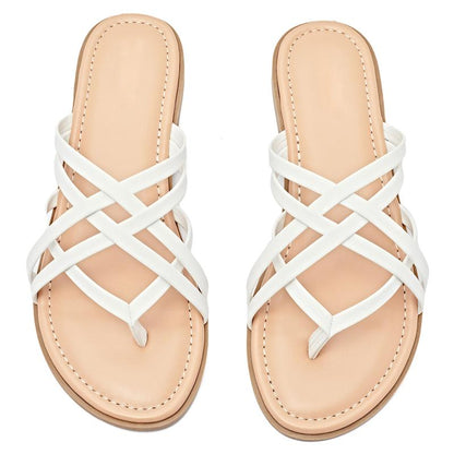 Women'S Flat Slide Sandals - Casual Multiple Straps Thong Slip on Flat Summer Sandals.