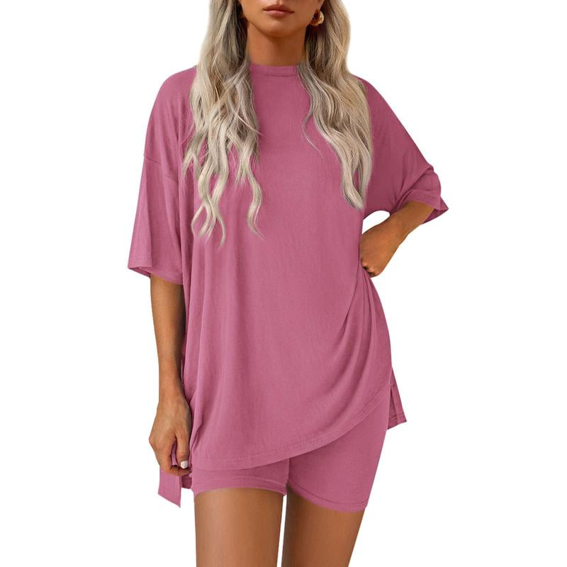 TFNOSIZE Women'S Casual Wear, Summer, 2-Piece Suit, Pajamas, Casual Loose, Short-Sleeved Shorts, Airport Travel Wear, Hem Slits, Home Wear Loungesetwomen Loungewear