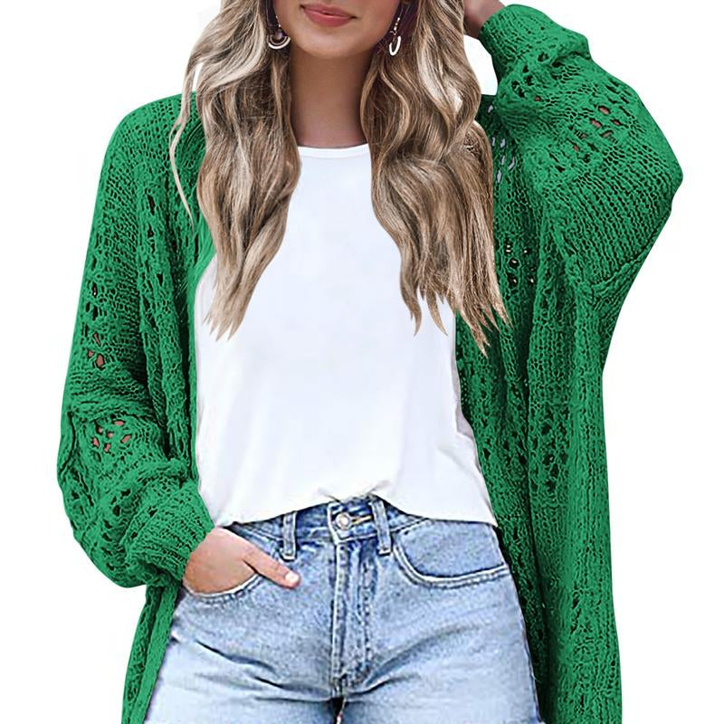 HOTOUCH Lightweight Crochet Cardigan for Women Long Sleeve Open Front Knit Oversized Wear Womenswear Beach Elegant Fashion Solid Matching