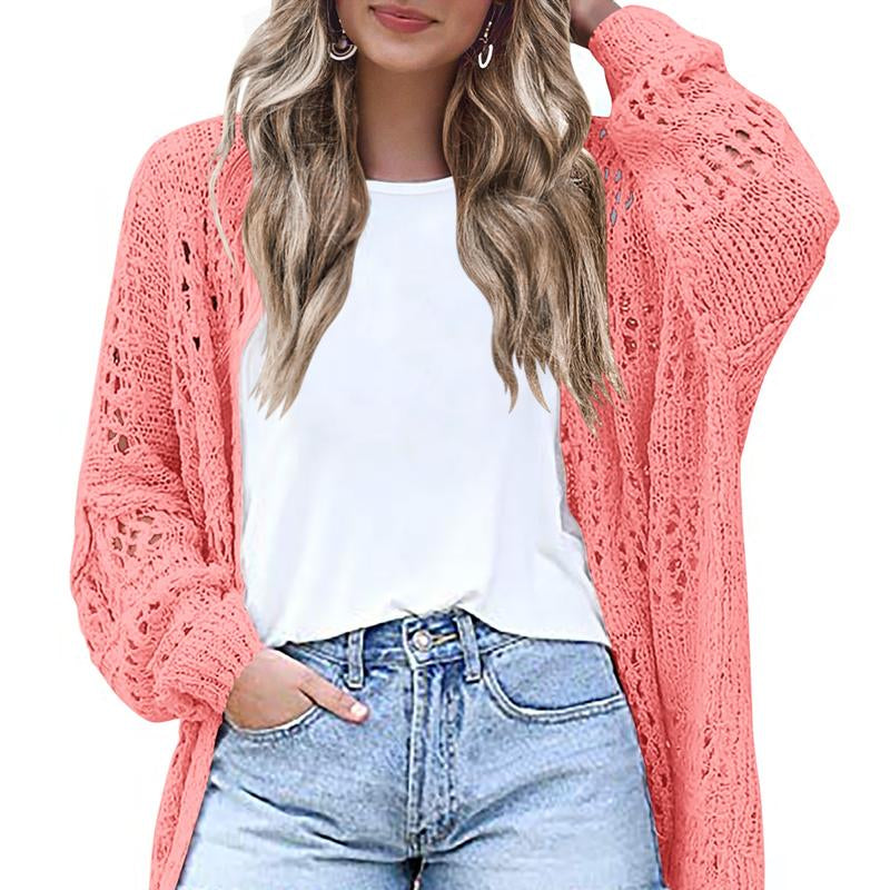 HOTOUCH Lightweight Crochet Cardigan for Women Long Sleeve Open Front Knit Oversized Wear Womenswear Beach Elegant Fashion Solid Matching