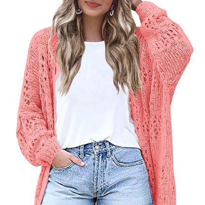 HOTOUCH Lightweight Crochet Cardigan for Women Long Sleeve Open Front Knit Oversized Wear Womenswear Beach Elegant Fashion Solid Matching